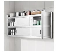 Étagère de rangement murale en acier inoxydable avec porte coulissante pour cuisine, salle de bain, salon - Armoire décorative robuste (argent, 150 x 30 x 75 cm)