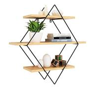 Étagère de rangement murale ronde en bois massif avec motif elfe - Étagère murale à trois étages pour bonsaï, livres, photos, souvenirs