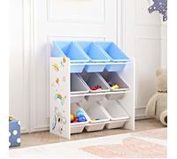 [en.casa] Étagère pour Enfant à 9 Bacs Ouverts Amovibles Meuble de Rangement Jouets à Motif Koala Panneau de Particules Plastique Métal 60 x 62 x 27 cm Blanc Gris Bleu