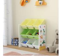 [en.casa] Étagère pour Enfant à 9 Bacs Ouverts Amovibles Meuble de Rangement Jouets à Motif Dinosaures Panneau de Particules Plastique Métal 60 x 62 x 27 cm Blanc Vert Jaune