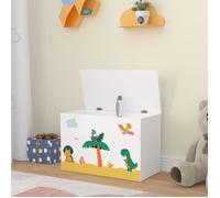 [en.casa] Coffre à Jouets pour Enfant Meuble de Rangement à Couvercle Rabattable Banc à Motif Dinosaures Capacité de Charge 70 kg Panneau de Particules 40 x 60 x 30 cm Blanc Vert Jaune