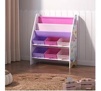 Étagère de rangement Ponteceso pour enfant avec 6 bacs ouverts blanc rose violet