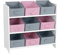 Étagère de rangement pour chambre enfant - TRESICE FRANCE - 9 paniers rose et gris
