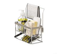 Étagère de rangement pour évier de cuisine en acier inoxydable avec base inclinable et plateau de vidange - Porte-éponge compact 21,5 x 9 x 10,3 cm + support à chiffons pour petite cuisine (RAG)