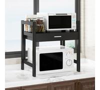 Étagère de rangement pour four à micro-ondes en acier carbone pour grille-pain et cuiseur à riz - Support noir robuste pour une utilisation efficace en cuisine