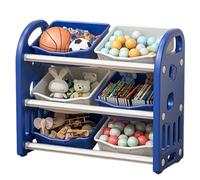 Étagère de rangement pour jouets à trois niveaux, organisateur de chambre d'enfant avec 6 boîtes, armoire de rangement simple multifonctionnelle, étagère pour livres d'images pour bébé Dark blue