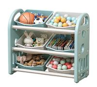 Étagère de rangement pour jouets à trois niveaux, organisateur de chambre d'enfant avec 6 boîtes, armoire de rangement simple multifonctionnelle, étagère pour livres d'images pour bébé Light blue