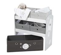 roba Étagère pour Jouets Enfant en Bois Rakete - 5 Paniers en Tissu Amovibles - Meuble de Rangement pour les Jouets - 64 x 30 x 60 cm - Motif Fusée - Gris / Noir