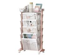 Étagère de rangement pour légumes et bibliothèque avec roulettes - Nizer de bureau, présentoir d'angle et porte-revues pour petits espaces Rose