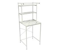 Étagère de rangement pour machine à laver à 3 étages en MDF et support en fer, étagère de rangement multifonction avec 3 étagères et barre transversale, étagère au-dessus de la machine à laver pour