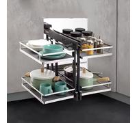 Étagère De Rangement Pour Meuble De Cuisine, Étagère D'Angle Rotative, Égouttoir À Vaisselle À Double Tiroir, Étagère De Rangement Pour Meuble D'Angle Mort, Panier Coulissant En Acier Inoxydable 800-