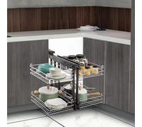 Étagère De Rangement Pour Meuble De Cuisine, Étagère D'Angle Rotative, Égouttoir À Vaisselle À Double Tiroir, Étagère De Rangement Pour Meuble D'Angle Mort, Panier Coulissant En Acier Inoxydable 800-