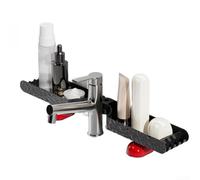 Étagère de rangement pour robinet d'évier de salle de bain en ABS sans perçage avec large rainure en U pour articles de toilette, 64 cm, blanc (noir)