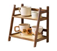Étagère de rangement pour tasses à café à 2 niveaux avec design en rotin Étagère décorative pour bouteilles et tasses Idéal pour la cuisine, le bureau ou la station de boisson à la maison