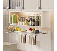 Étagère de rangement rabattable en acier, plateau de préparation mural à 2 niveaux avec porte d'armoire en PVC, étagère à épices rabattable pour cuisine, peut supporter jusqu',B(d7.2"xh18.9")-W19.7"