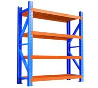 Étagère de rangement réglable à 4 niveaux en métal robuste sans vis pour sous-sol et atelier Bleu et orange 200 x 40 x 200 cm