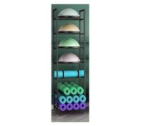 Étagère de rangement réglable à 7 niveaux pour tapis de yoga, rouleau en mousse et support de ballon d'équilibre avec coussinets de pieds, noir, 65 x 44 x 210 cm