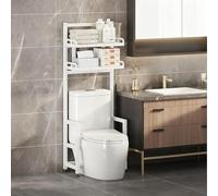 Étagère de rangement réglable au-dessus des toilettes, 2 niveaux de salle de bain avec pieds, armoire multifonction peu encombrante pour balcon et salle de bain (blanc)