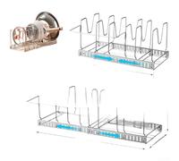 Étagère de rangement réglable en acier inoxydable pour casseroles et couvercles, design télescopique pour s'adapter à différentes tailles d'armoires et maximiser l'espace de rangement (A)