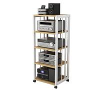 Étagère de rangement réglable en hauteur pour amplificateur Hifi Racks, support multimédia AV à 3/4/5 niveaux avec roulettes pour platine vinyle/récepteur stéréo/composants hi-fi, chariot de rangeme