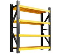 Étagère de rangement réglable en métal robuste à 4 niveaux pour garage, sous-sol et atelier, assemblage facile sans vis, robuste noir et jaune (150 x 40 x 200 cm)