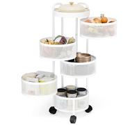 Étagère de Rangement rotative à 5 Niveaux pour légumes de Cuisine, étagère à Fruits, Chariot de Rangement sur roulettes avec Maille Creuse, Chariot pour épicerie, maïs, Pommes de Terre (Blanc)