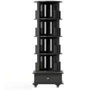 Étagère de rangement rotative à plusieurs niveaux en bois avec tiroir et roulettes Noir 150,5 x 49 cm Organiseur élégant pour salon, bureau et décoration d'intérieur