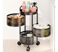 Étagère de rangement rotative pour cuisine, panier amovible multicouche, chariot roulant avec couvercle supérieur, garde-corps surélevé pour fruits et légumes, noir, 4 niveaux