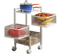 Étagère de rangement rotative pour légumes avec roulettes - Carré blanc multicouche - Étagère rotative pour légumes - Peut être déplacée facilement sans prendre de place (3 niveaux)