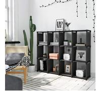 SONGMICS Étagère de Rangement à 12 Compartiments, Meuble de Rangement Ouvert, Bibliothèque, 30 x 105 x 140 cm, Organiseur pour Salon, Chambre, Salle de Bain, avec Marteau, Noir LSN12BK