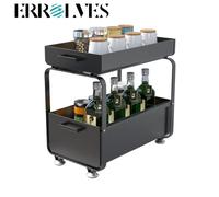 Étagère de rangement sous évier cuisine à 2 niveaux avec tiroir coulissant - ERROLVES - Noir