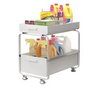 Todeco Rangement sous Evier Organisateur de Cuisine à 2 Niveaux Blanc | Acier au carbone, Coulissant Organiseur pour Cuisine Armoire Salle de Bain