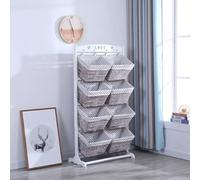 Étagère de rangement sur pied avec 3 paniers de rangement en jacinthe d'eau, étagère de sol pour salle de bain, cuisine, buanderie, salon, chariot de cuisine étroit et haut