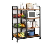 Étagère de rangement utilitaire de cuisine avec roulettes, cadre en métal avec paniers métalliques, support de four à micro-ondes et support de boulanger, blanc argenté, organisateur peu encombrant