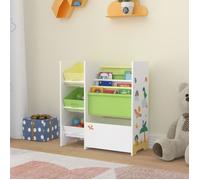 [en.casa] Étagère pour Enfant à 3 Bacs Amovibles 5 Compartiments Meuble de Rangement Jouets à Motif Dinosaures Panneau de Particules Textile Non Tissé Métal 60 x 65 x 30 cm Blanc Vert Jaune