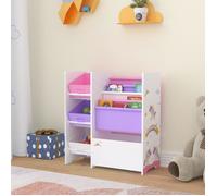 [en.casa] Étagère pour Enfant à 3 Bacs Amovibles 5 Compartiments Meuble de Rangement Jouets à Motif Licornes Panneau de Particules Textile Non Tissé Métal 60 x 65 x 30 cm Blanc Violet Rose