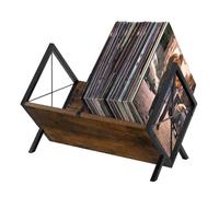 Étagère de Rangement Vinyle, 80 Support Vinyles Rangement pour Disques Vinyles en Bois, Disque Vinyle avec Séparateur Réglable, Organiseur pour Albums Magazines Livres Dossiers,Étagère Décorée pour CD