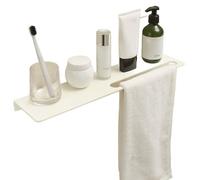 Étagère de Salle Bain en Aluminium Gris Pistolet - sans Perçage, Fixation Murale, Rangement avec Façade Miroir, Design Minimaliste avec Porte-Serviettes(White,19.685 inch)