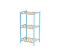 Étagère de Salle de Bain 35 x 30 x 70 cm Bleu Naturel Bambou Bois de Pin