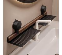 Étagère de salle de bain à ventouse en noyer et porte-savon, organiseur mural sans perçage pour salle de bain et cuisine | Étagère de rangement amovible au-dessus du robinet d'évier | Panier élégant