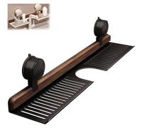 Étagère de salle de bain à ventouse en noyer, étagère murale pour évier, organiseur amovible pour robinet, support de rangement en bois sans perçage, décoration vintage en bois (Noir, 19.6in)