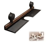 Étagère de salle de bain à ventouse en noyer pour robinet sans perçage 40 cm Étagère à ventouse pour lavabo de salle de bain - Finition noire élégante et pratique