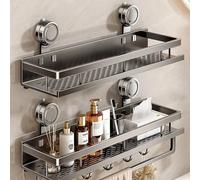 Étagère de salle de bain à ventouse sans perçage, étagère de salle de bain, étagère de toilette, étagère suspendue en aluminium, organisateur de salle de bain, à suspendre au mur grey layer 40cm rod