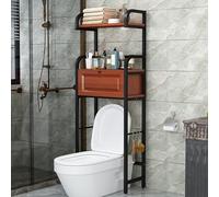 Étagère de salle de bain avec armoire et 3 étagères Finition marron Solution de rangement élégante pour toilettes Idéal pour organiser les petits espaces
