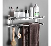 Étagère de salle de bain avec barre porte-serviettes, support mural 40/50/60/70/80 cm, étagère à 1/2/3 niveaux avec crochets en acier inoxydable, organiseur de douche adhésif, sans perçage, finition
