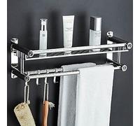 Étagère de salle de bain avec barre porte-serviettes, support mural 40/50/60/70/80 cm, étagère à 1/2/3 niveaux avec crochets en acier inoxydable, organiseur de douche adhésif, sans perçage, finition