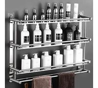 Étagère de salle de bain avec barre porte-serviettes, support mural 40/50/60/70/80 cm, étagère à serviettes 1/2/3 niveaux étagères de salle de bain avec 5 crochets adhésifs Organiseur de douche en