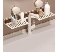 Étagère de salle de bain avec ventouses - Organiseur d'évier fin en forme de U pour articles de toilette, décoration et rangement en bois élégant