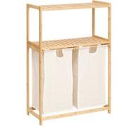 Etagère de salle de bain bambou avec panier à linge double compartiments, Five Simply Smart Tidy Box