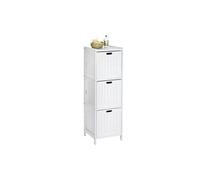WENKO Meuble Salle de Bain Oslo avec 3 tiroirs de Rangement, Bois Verni Blanc, 36x112x36 cm